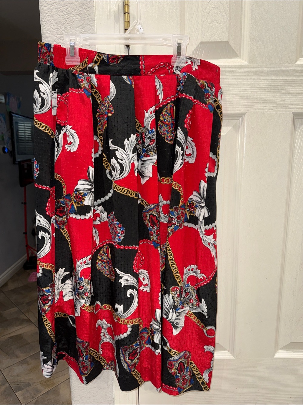 Bold Red & Black Patterned Midi Skirt - Women's Midi Skirt